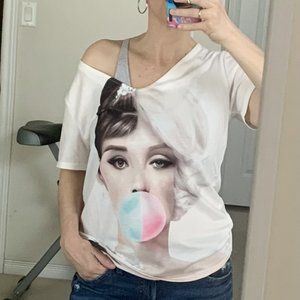 Women's Marilyn Monroe And Audrey Hepburn Printed T-shirt